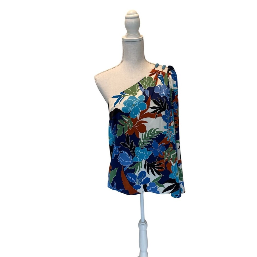 Retro Boho One-Shoulder Bell Sleeve Festival Top Small